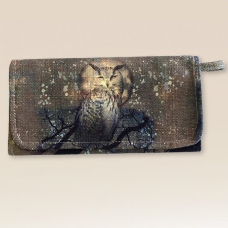 canvas wallet with owl on front